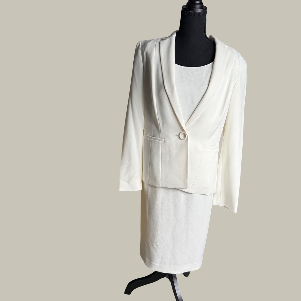 Kasper 2 Pc Ivory Blazer & Sheath Dress Suit Set Womens Size 12 NWT Church